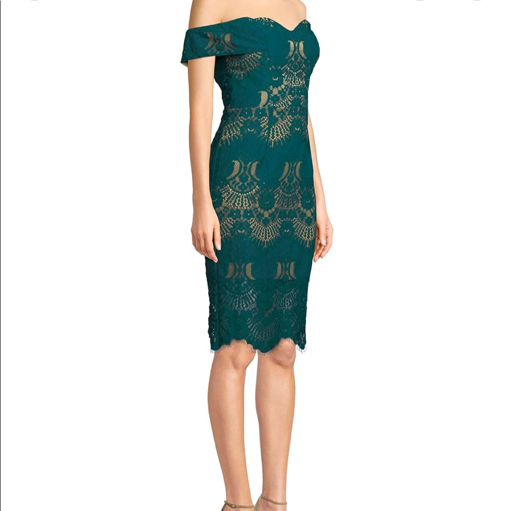 NWT Ryse The Label Alex Off-Shoulder Green/Nude Cocktail Dress XS